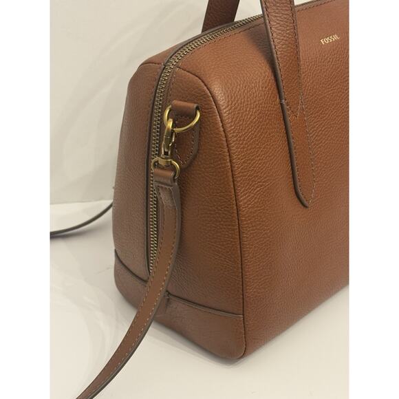 NWT Fossil Sydney Satchel Handbag Crossbody Strap Medium Brown Leather - Picture 5 of 15
